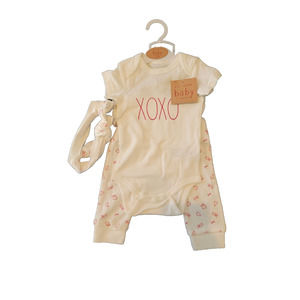 RAE DUNN Baby Bodysuit Set | XOXO | 3 pc | 3-6M | NWT